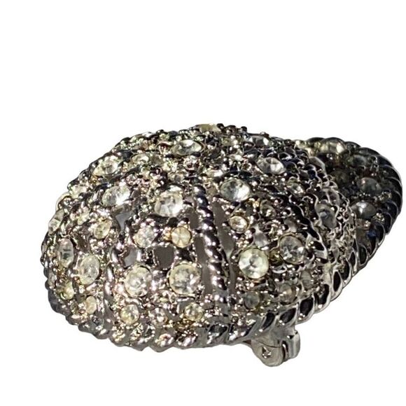 Vintage Rhinestone EUC Jockey Riding Helmut Equestrian Silver/ Platinum Tone Bro - Picture 2 of 6